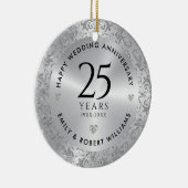 25e bruiloft Jubileum Silver Sparkling Lijst Keramisch Ornament (Rechts)