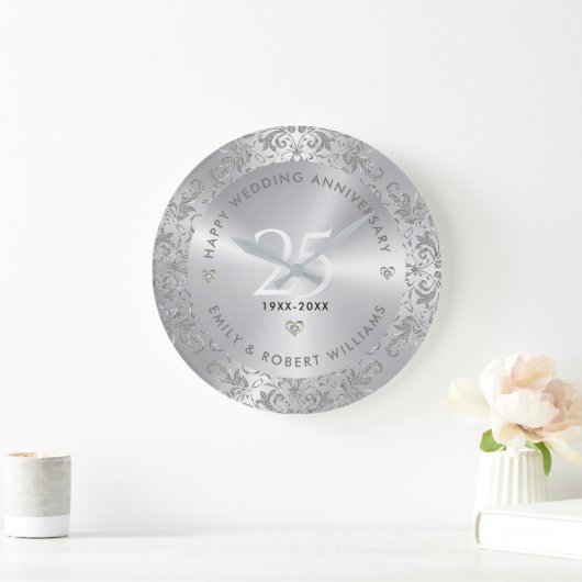 25e bruiloft Jubileum Silver Swirls Grote Klok (Huis)