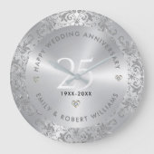 25e bruiloft Jubileum Silver Swirls Grote Klok (Voorkant)