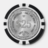 25e bruiloft Jubileum Silver White Diamonds Poker Chips (Voorkant)