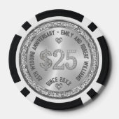 25e bruiloft Jubileum Silver White Diamonds Poker Chips (Achterkant)