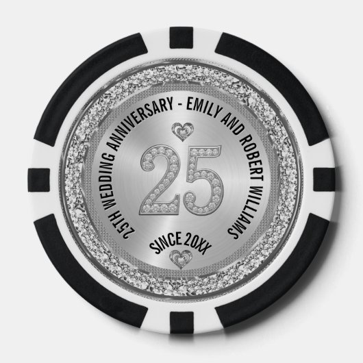 25e bruiloft Jubileum Silver White Diamonds Poker Chips (Voorkant)