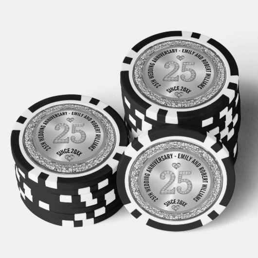 25e bruiloft Jubileum Silver White Diamonds Poker Chips (Opstapeling)