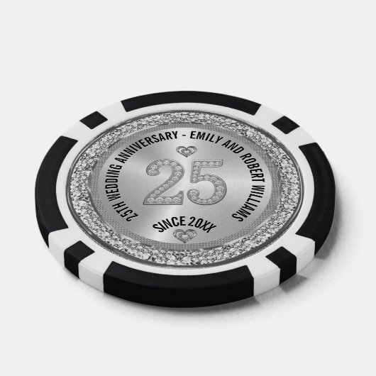25e bruiloft Jubileum Silver White Diamonds Poker Chips (Enkel)