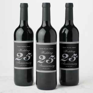 25e bruiloft Jubileum Silver Wine Label Wijn Etiket