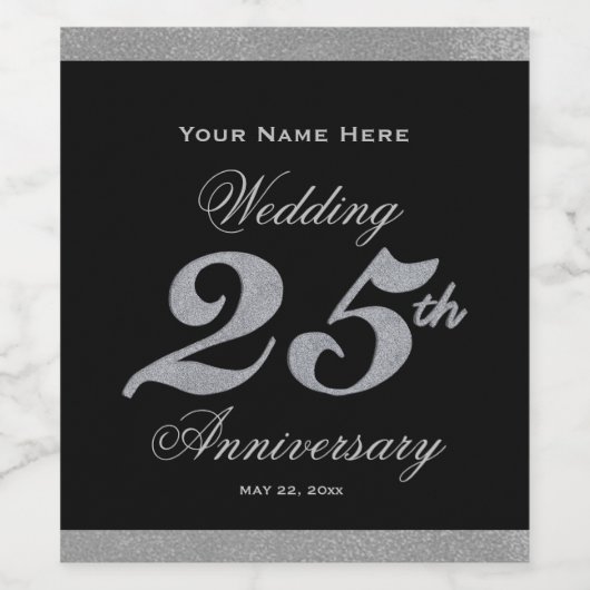 25e bruiloft Jubileum Silver Wine Label Wijn Etiket (Enkel label)