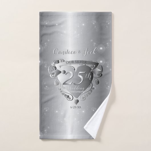 25e bruiloft Jubileum Silvery Heart Bad Handdoek (Handdoek)