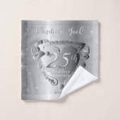 25e bruiloft Jubileum Silvery Heart Bad Handdoek (Wasdoekje)