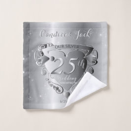 25e bruiloft Jubileum Silvery Heart Bad Handdoek
