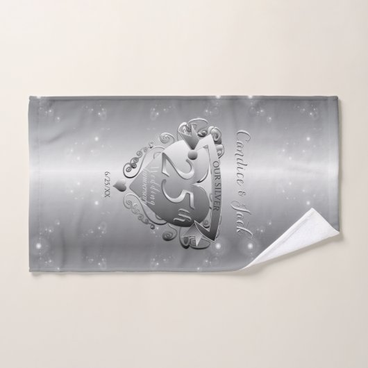 25e bruiloft Jubileum Silvery Heart Bad Handdoek (Handdoek)