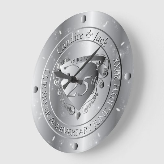25e bruiloft Jubileum Silvery Heart Grote Klok (Hoek)