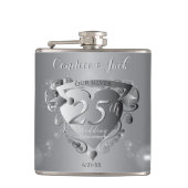 25e bruiloft Jubileum Silvery Heart Heupfles (Voorkant)