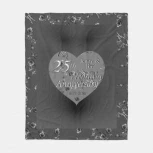 25e bruiloft Jubileum Silvery Roos Heart Fleece Deken