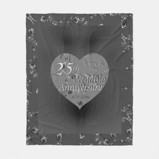 25e bruiloft Jubileum Silvery Roos Heart Fleece Deken (Voorkant)