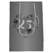 25e bruiloft Jubileum Silvery Roos Heart Medium Cadeauzakje (Achterkant)