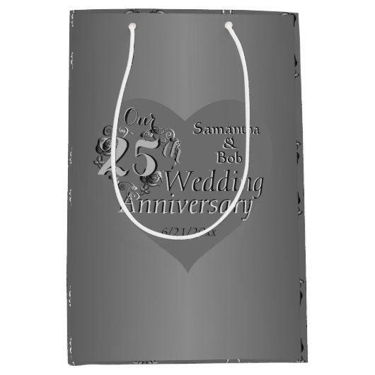 25e bruiloft Jubileum Silvery Roos Heart Medium Cadeauzakje (Voorkant)