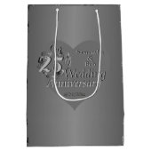 25e bruiloft Jubileum Silvery Roos Heart Medium Cadeauzakje (Achterkant)