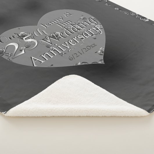 25e bruiloft Jubileum Silvery Roos Heart Sherpa Deken (3/4)