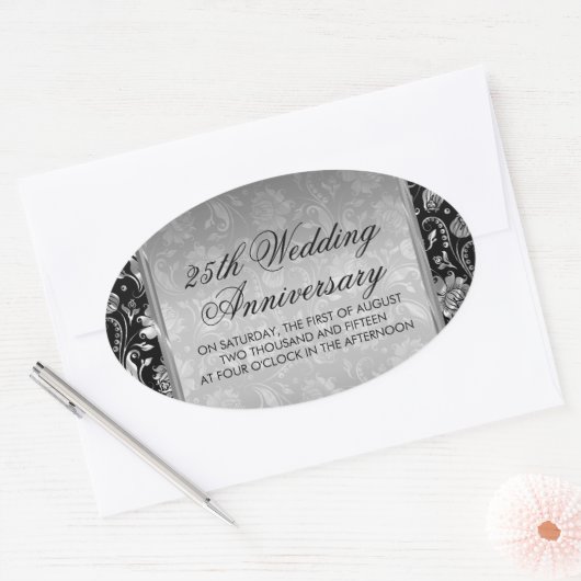25e bruiloft Jubileum Sticker Zwart & Zilver (Envelop)