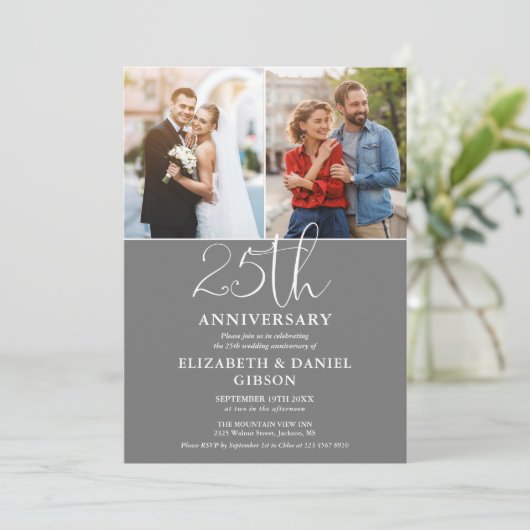 25e bruiloft Jubileum toen en nu 2 foto Kaart (Staand voorkant)