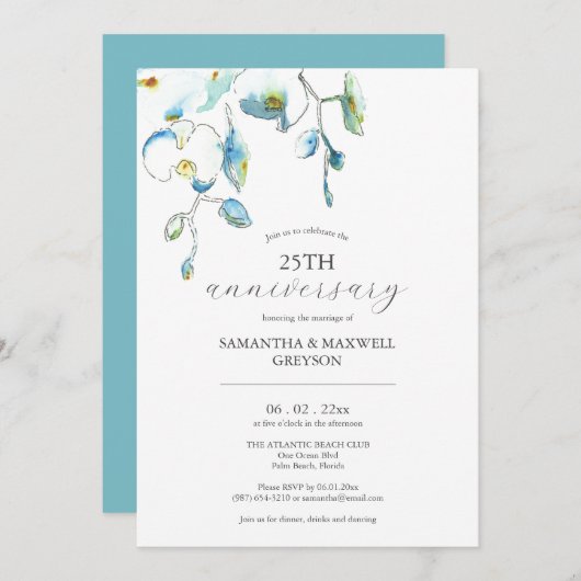 25e bruiloft Jubileum uitnodigingen Floral (Voorkant / Achterkant)