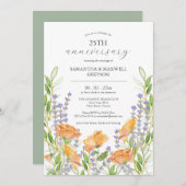 25e bruiloft Jubileum uitnodigingen Floral (Voorkant / Achterkant)