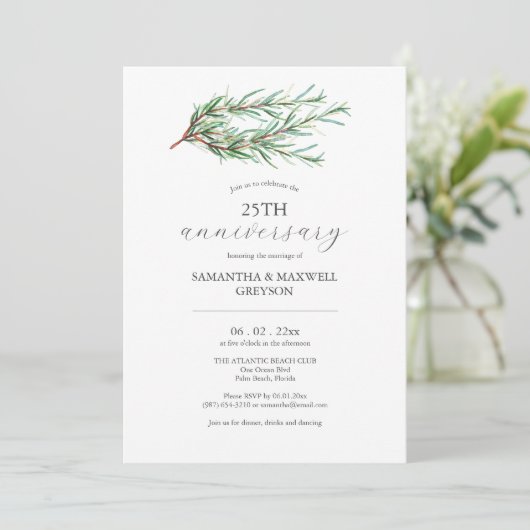 25e bruiloft Jubileum uitnodigingen rozemarijn (Staand voorkant)