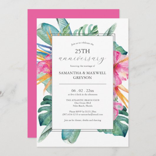 25e bruiloft Jubileum uitnodigingen Tropisch (Voorkant / Achterkant)