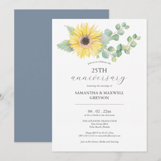 25e bruiloft Jubileum uitnodigingen Zonnebloem (Voorkant / Achterkant)