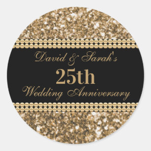 25e bruiloft Jubileum viering gouden glitter Ronde Sticker