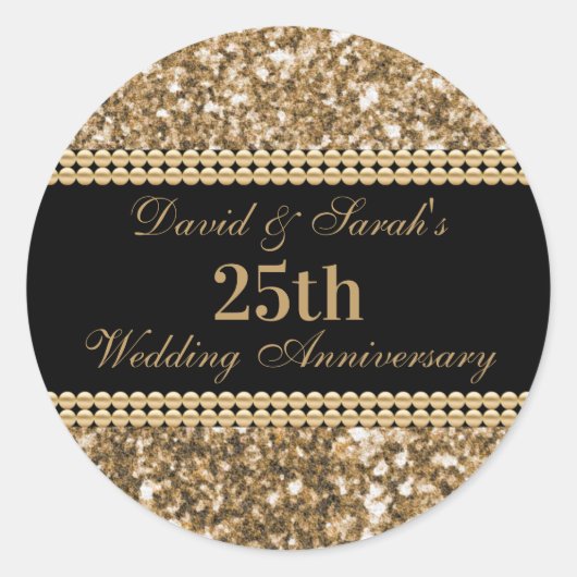 25e bruiloft Jubileum viering gouden glitter Ronde Sticker (Voorkant)