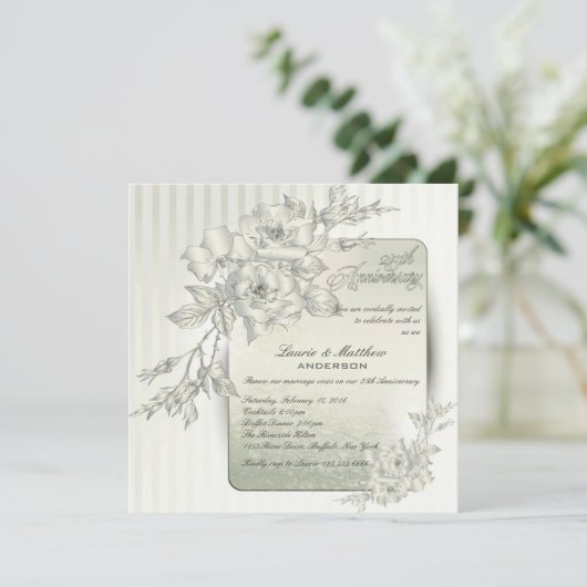 25e bruiloft Jubileum Vow Renewal Silver Rozen Kaart (Staand voorkant)