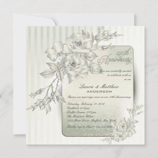 25e bruiloft Jubileum Vow Renewal Silver Rozen Kaart (Voorkant)