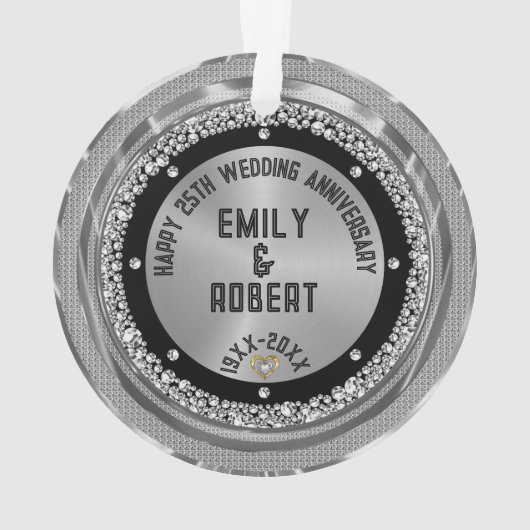 25e bruiloft Jubileum White Diamonds & Gold Ornament (achterkant)