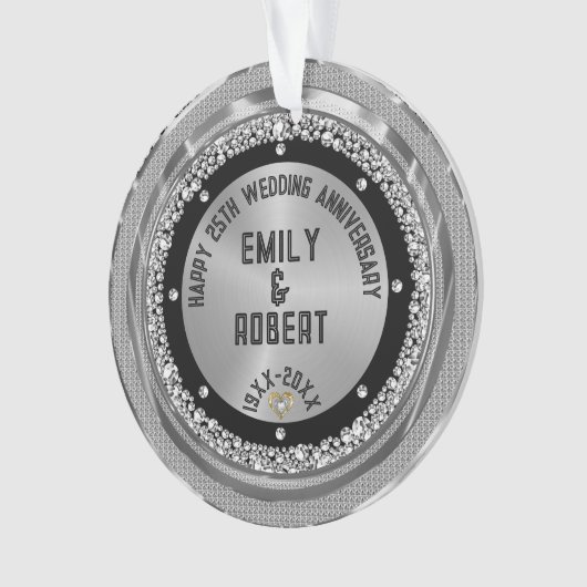 25e bruiloft Jubileum White Diamonds & Gold Ornament (voorkant)