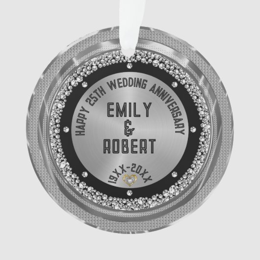 25e bruiloft Jubileum White Diamonds & Gold Ornament (voorkant)