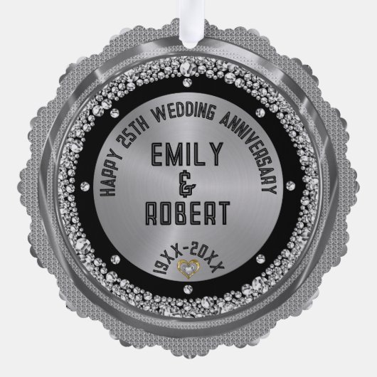 25e bruiloft Jubileum White Diamonds & Gold Ornament Kaart (Achterkant)