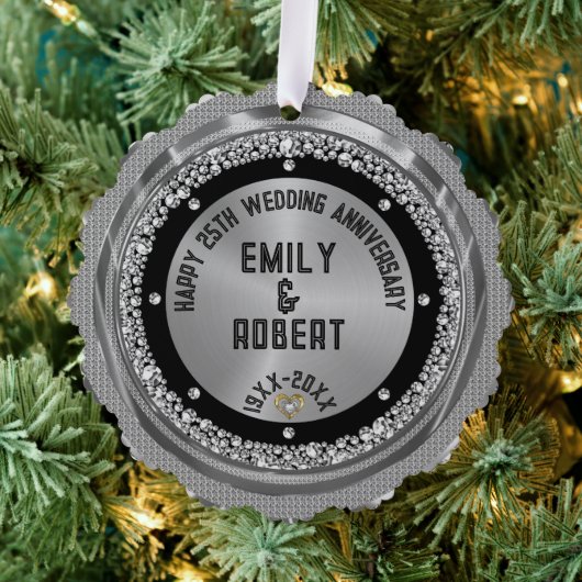 25e bruiloft Jubileum White Diamonds & Gold Ornament Kaart (Insitu (Drie))