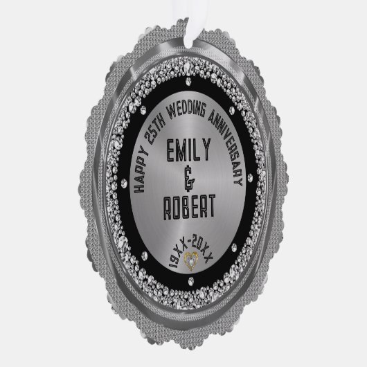 25e bruiloft Jubileum White Diamonds & Gold Ornament Kaart (Rechts)