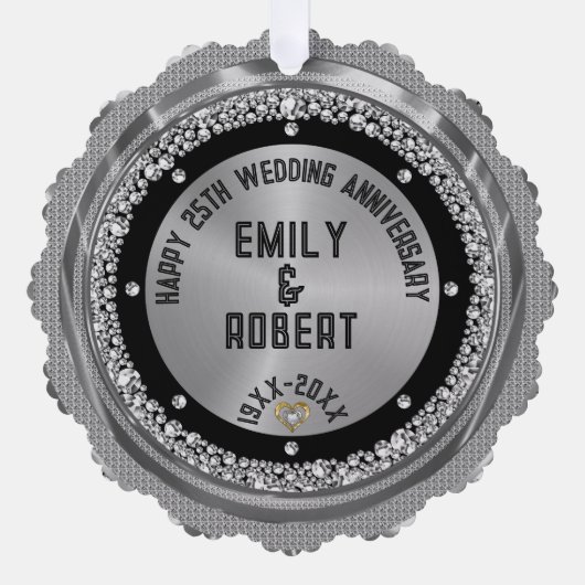 25e bruiloft Jubileum White Diamonds & Gold Ornament Kaart (Voorkant)