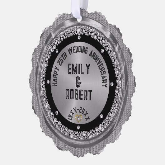 25e bruiloft Jubileum White Diamonds & Gold Ornament Kaart (Links)