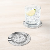 25e bruiloft Jubileum White en Silver Damaskers Ronde Kartonnen Onderzetter (Insitu)