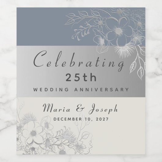 25e bruiloft Jubileum Wijn Etiket (Enkel label)