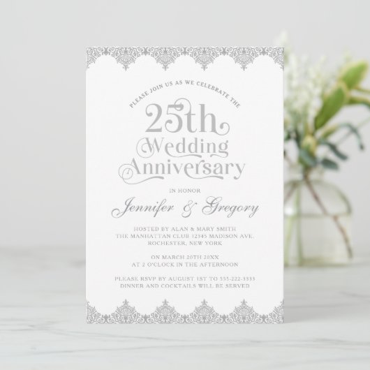 25e bruiloft Jubileum wit grijs typografie Kaart (Staand voorkant)