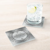 25e bruiloft Jubileum Wit & Zilver Lijst Glazen Onderzetter (Schuin)