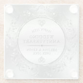 25e bruiloft Jubileum Wit & Zilver Lijst Glazen Onderzetter (Achterkant)