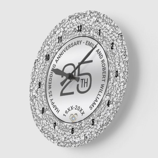 25e bruiloft Jubileum witte diamanten & zilver Grote Klok (Hoek)