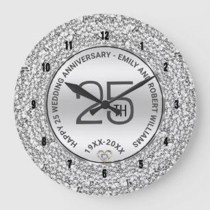 25e bruiloft Jubileum witte diamanten & zilver Grote Klok