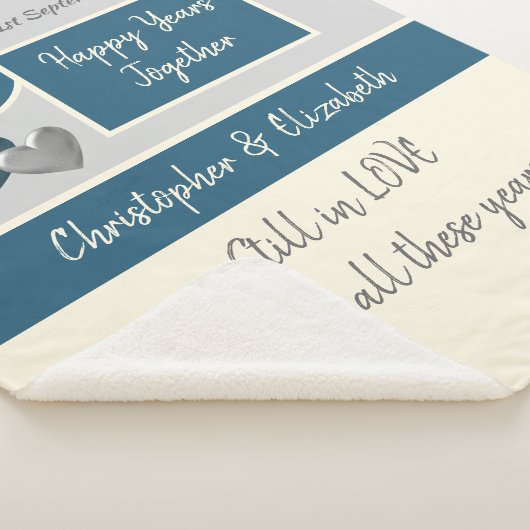 25e bruiloft Jubileum zilver en blauw Sherpa Deken (3/4)