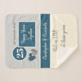 25e bruiloft Jubileum zilver en blauw Sherpa Deken (Voorkant (horizontaal))